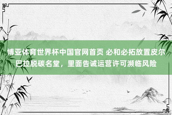 博亚体育世界杯中国官网首页 必和必拓放置皮尔巴拉脱碳名堂，里面告诫运营许可濒临风险