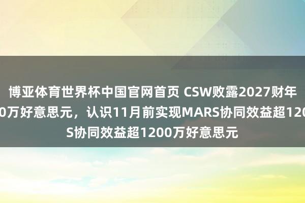 博亚体育世界杯中国官网首页 CSW败露2027财年利息开销4600万好意思元，认识11月前实现MARS协同效益超1200万好意思元