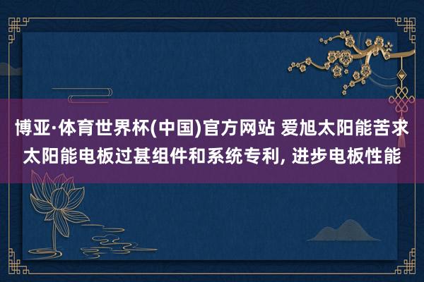 博亚·体育世界杯(中国)官方网站 爱旭太阳能苦求太阳能电板过甚组件和系统专利, 进步电板性能