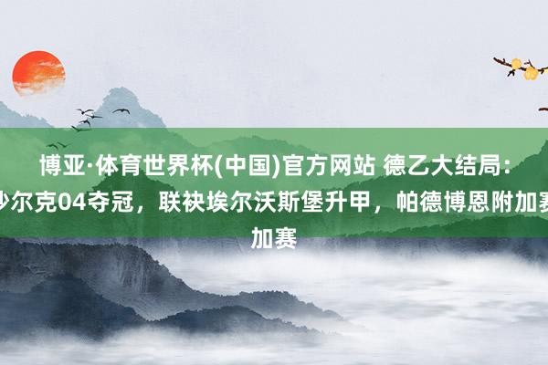 博亚·体育世界杯(中国)官方网站 德乙大结局：沙尔克04夺冠，联袂埃尔沃斯堡升甲，帕德博恩附加赛