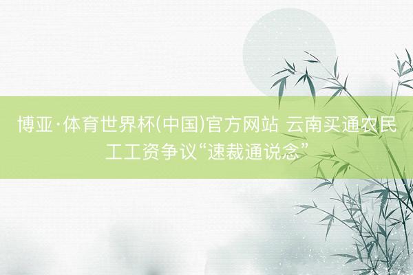博亚·体育世界杯(中国)官方网站 云南买通农民工工资争议“速裁通说念”