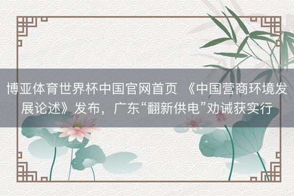 博亚体育世界杯中国官网首页 《中国营商环境发展论述》发布，广东“翻新供电”劝诫获实行