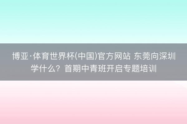 博亚·体育世界杯(中国)官方网站 东莞向深圳学什么？首期中青班开启专题培训