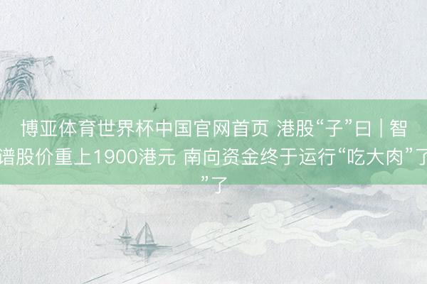 博亚体育世界杯中国官网首页 港股“子”曰 | 智谱股价重上1900港元 南向资金终于运行“吃大肉”了