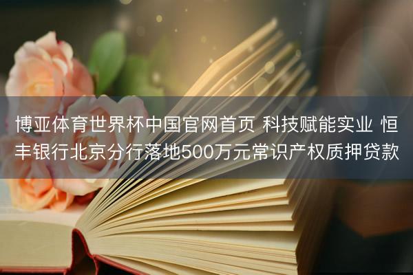 博亚体育世界杯中国官网首页 科技赋能实业 恒丰银行北京分行落地500万元常识产权质押贷款